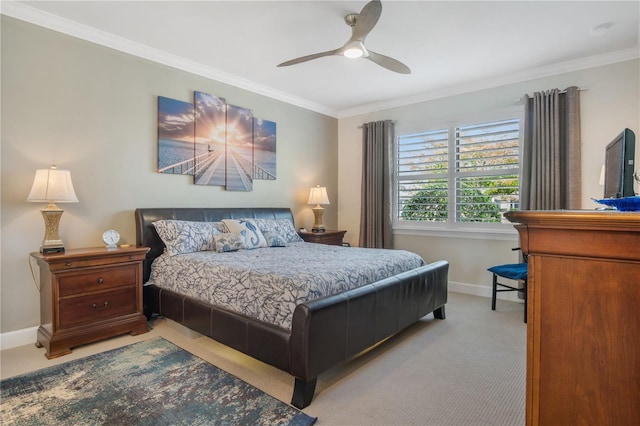 1745 Hyssop Loop, North Port, FL 34289 - carpeted bedroom with baseboards, crown molding, and ceiling fan