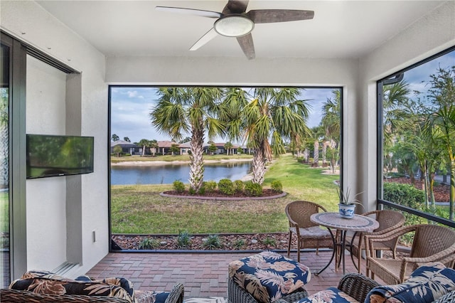 1745 Hyssop Loop, North Port, FL 34289 - sunroom with a water view, brick floors, and healthy amount of natural light