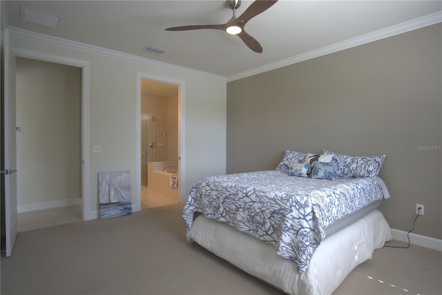 1745 Hyssop Loop, North Port, FL 34289 - bedroom featuring crown molding, carpet flooring, a ceiling fan, and ensuite bathroom