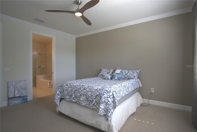 1745 Hyssop Loop, North Port, FL 34289 - carpeted bedroom featuring ornamental molding, connected bathroom, and ceiling fan