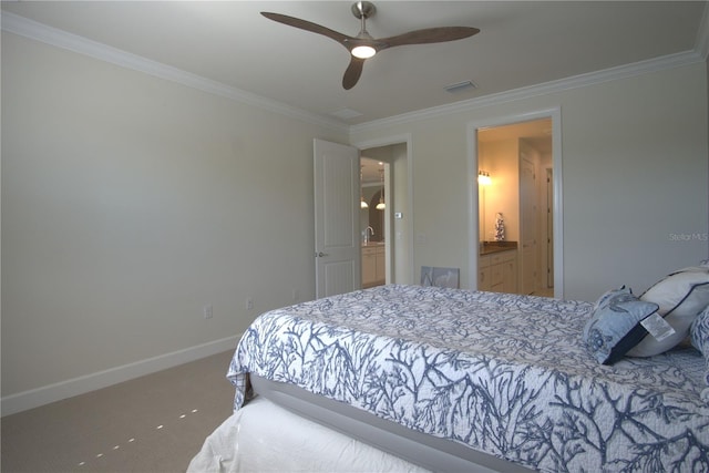 1745 Hyssop Loop, North Port, FL 34289 - bedroom with carpet floors, crown molding, a ceiling fan, and ensuite bathroom