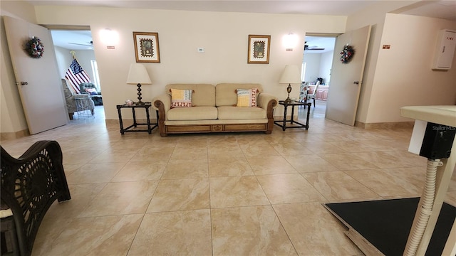 21300 Brinson Ave Unit 201, Port Charlotte, FL 33952 - living area featuring ceiling fan and light tile patterned floors