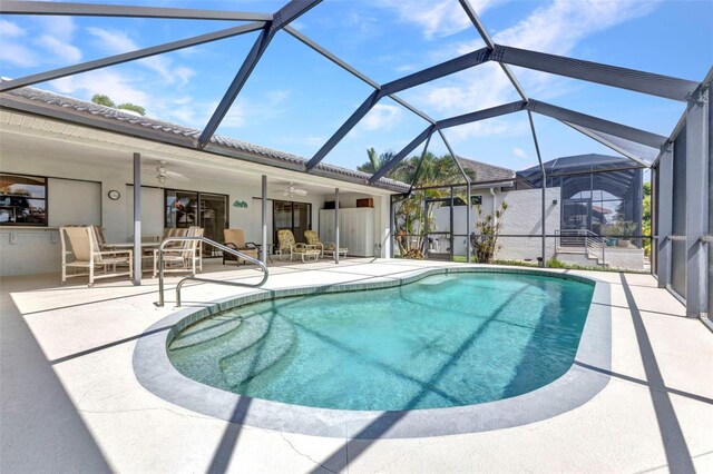 80 Hibiscus Dr, Punta Gorda, FL 33950 - swimming pool with ceiling fan, a patio, and a lanai