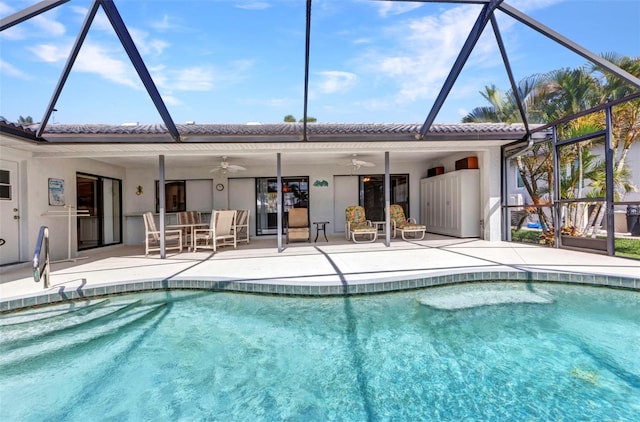 80 Hibiscus Dr, Punta Gorda, FL 33950 - swimming pool featuring a ceiling fan, a patio, and a lanai