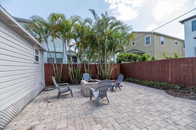 view of patio featuring a fire pit and a fenced backyard