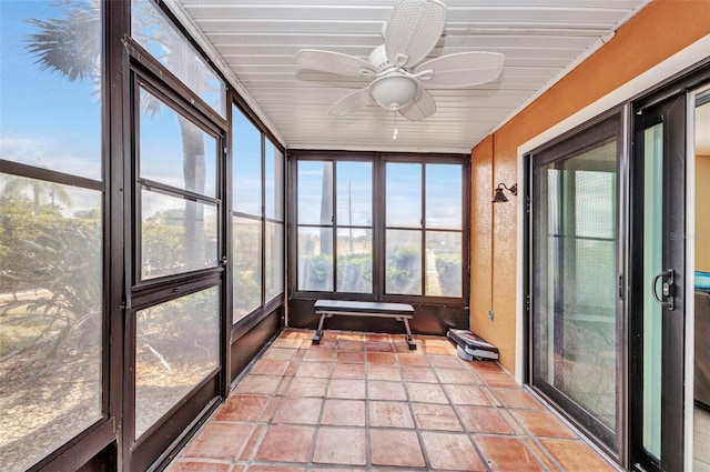 sunroom / solarium featuring plenty of natural light and ceiling fan