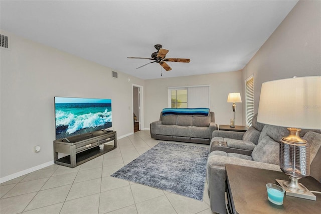 26336 Nadir Rd Unit 10, Punta Gorda, FL 33983 - living area with visible vents, baseboards, ceiling fan, and light tile patterned floors