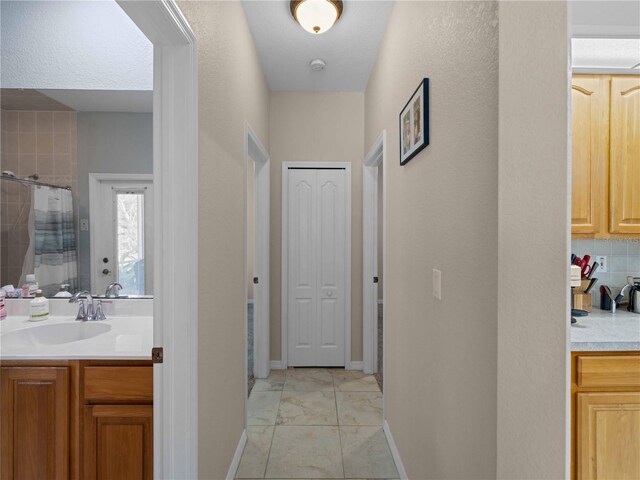 2288 Prague Ln, Punta Gorda, FL 33983 - corridor featuring baseboards, a sink, and marble finish floor