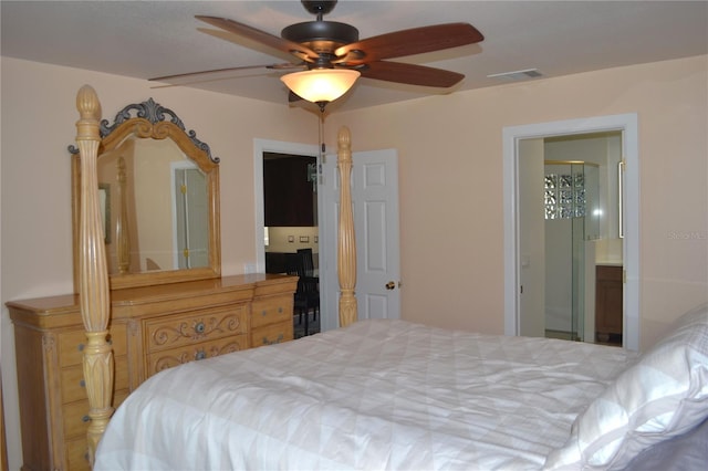 1118 NW 17th St, Cape Coral, FL 33993 - bedroom with visible vents, ceiling fan, and connected bathroom
