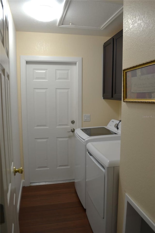 1118 NW 17th St, Cape Coral, FL 33993 - laundry room with cabinet space, dark wood finished floors, and independent washer and dryer
