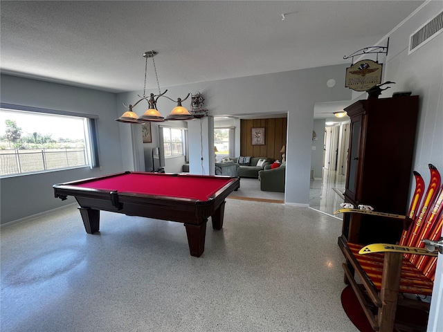 playroom featuring pool table, a wealth of natural light, baseboards, and visible vents