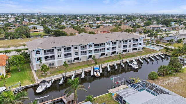 aerial view of a nearby body of water
