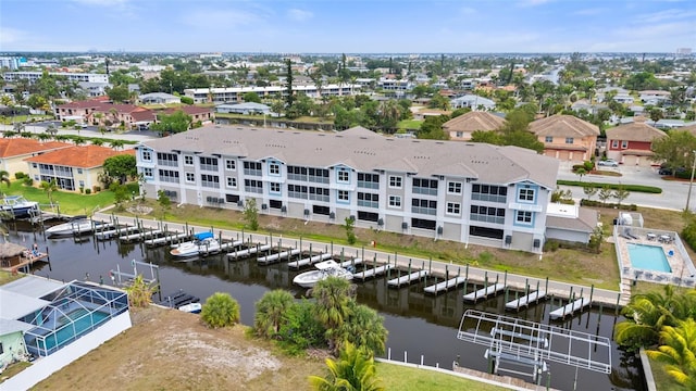 aerial view of a nearby body of water
