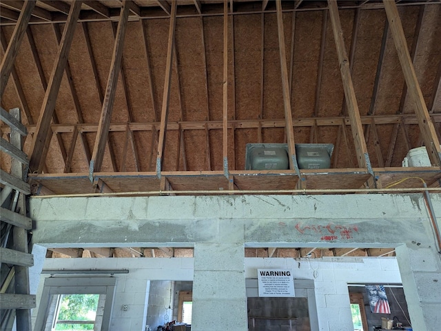 room details featuring concrete block wall