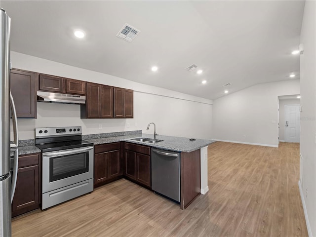 17190/17192 Nixon Ave, Port Charlotte, FL 33948 - kitchen featuring dark brown cabinets, a sink, stainless steel appliances, under cabinet range hood, and visible vents