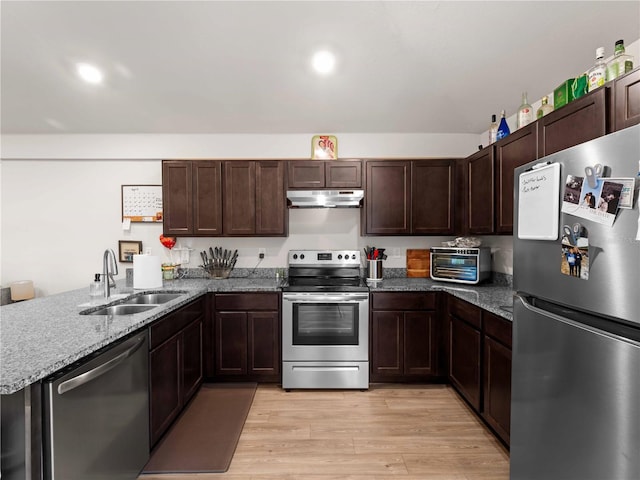 17190/17192 Nixon Ave, Port Charlotte, FL 33948 - kitchen with a sink, appliances with stainless steel finishes, under cabinet range hood, and dark brown cabinets