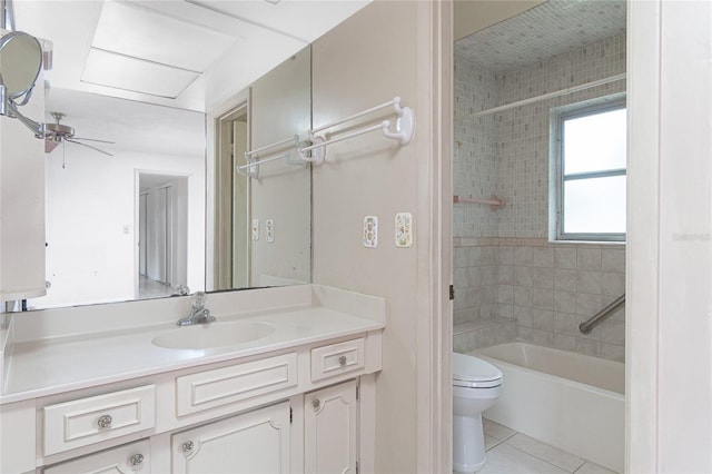 261 Caddy Rd, Rotonda West, FL 33947 - full bathroom with tile patterned floors, vanity, bathtub / shower combination, and a ceiling fan