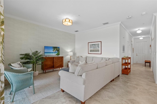 14061 Heritage Landing Blvd Unit 445, Punta Gorda, FL 33955 - living room with visible vents, crown molding, and light tile patterned flooring