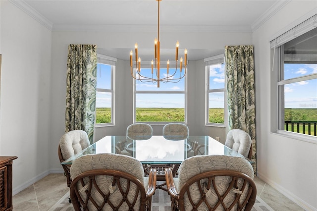 14061 Heritage Landing Blvd Unit 445, Punta Gorda, FL 33955 - dining space featuring an inviting chandelier, baseboards, and ornamental molding