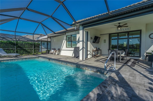 6763 Winding Cypress Dr, Naples, FL 34114 - pool with a ceiling fan, a lanai, and a patio area