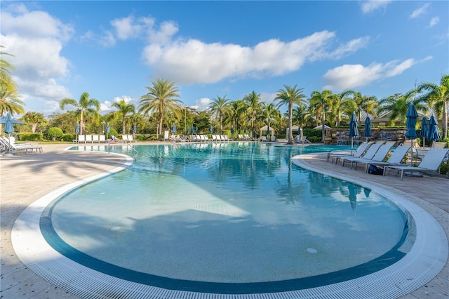 6763 Winding Cypress Dr, Naples, FL 34114 - community pool featuring a patio area