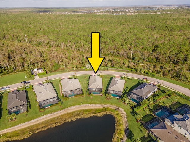6763 Winding Cypress Dr, Naples, FL 34114 - drone / aerial view with a view of trees and a water view