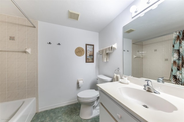bathroom with toilet, visible vents, baseboards, and vanity
