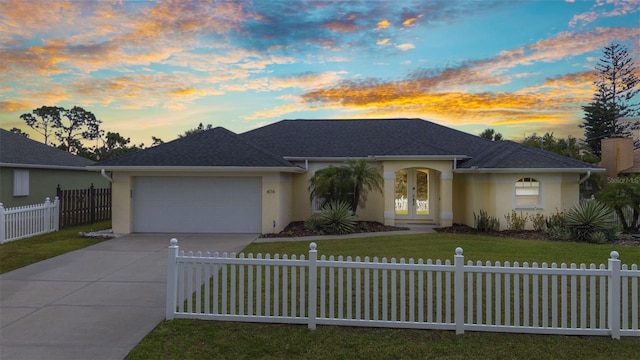 474 Lomond Dr, Port Charlotte, FL 33953 - ranch-style house featuring stucco siding, french doors, driveway, and a garage