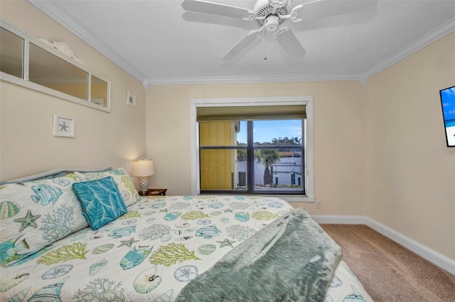 474 Lomond Dr, Port Charlotte, FL 33953 - bedroom featuring carpet, crown molding, baseboards, and ceiling fan