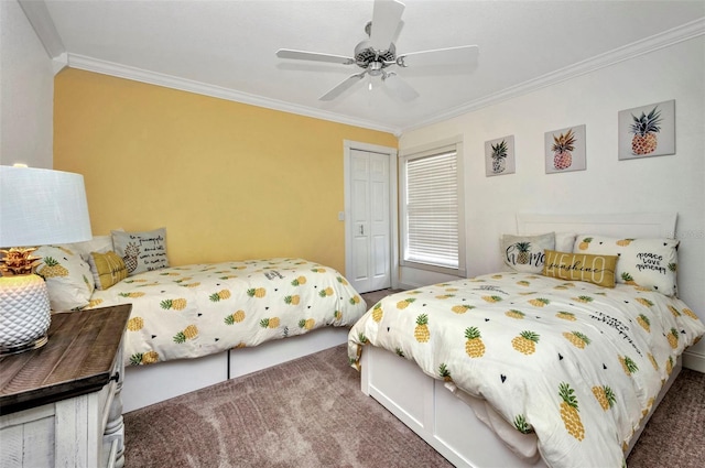 474 Lomond Dr, Port Charlotte, FL 33953 - bedroom with ornamental molding, carpet flooring, a closet, and a ceiling fan