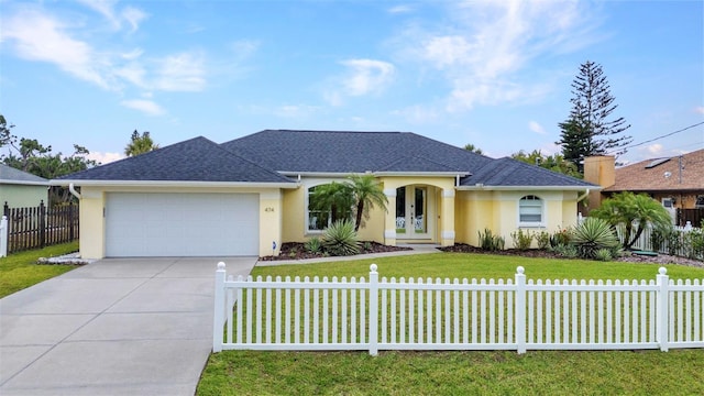 474 Lomond Dr, Port Charlotte, FL 33953 - ranch-style house featuring french doors, driveway, stucco siding, an attached garage, and a shingled roof