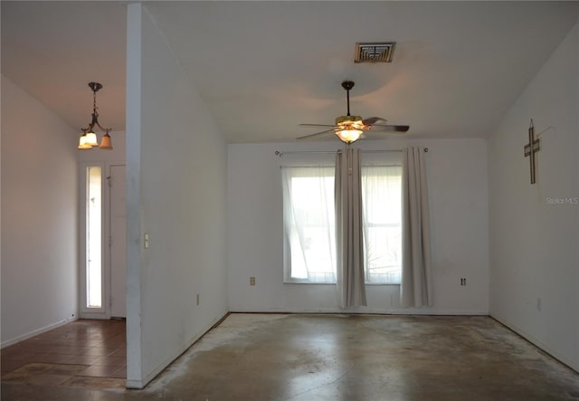 21161 Knollwood Ave, Port Charlotte, FL 33952 - unfurnished room with ceiling fan, concrete flooring, and vaulted ceiling