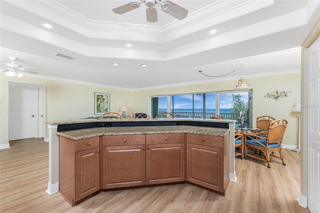 kitchen featuring light wood finished floors and ceiling fan