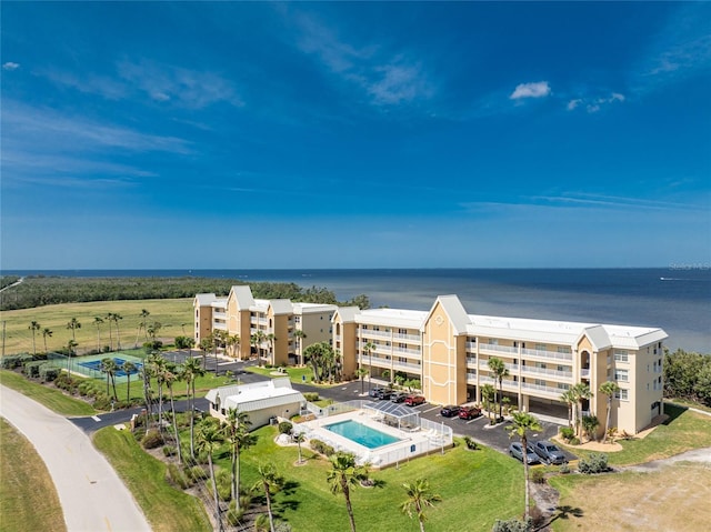 aerial view with a water view