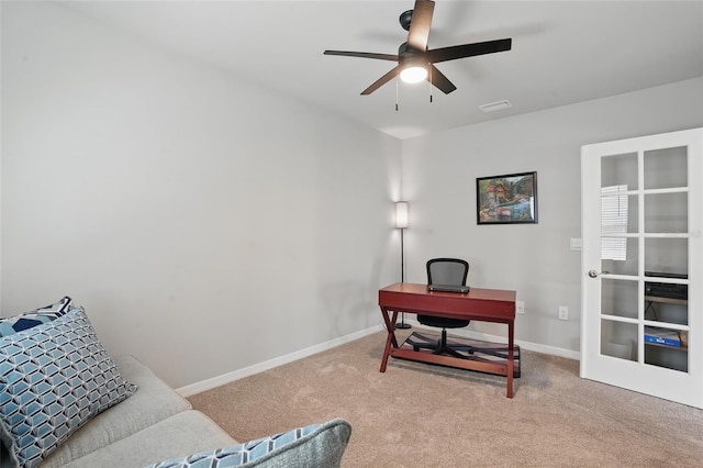 16079 Bandermill Dr, Port Charlotte, FL 33953 - office area featuring carpet flooring, a ceiling fan, and baseboards