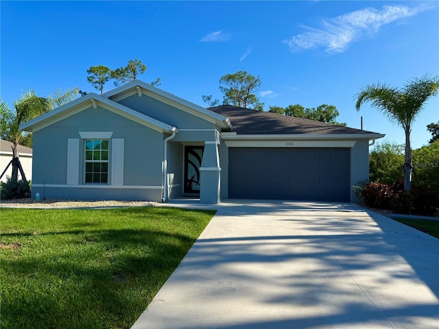 21310 Quesada Ave, Port Charlotte, FL 33952 - ranch-style home featuring stucco siding, a garage, driveway, and a front lawn