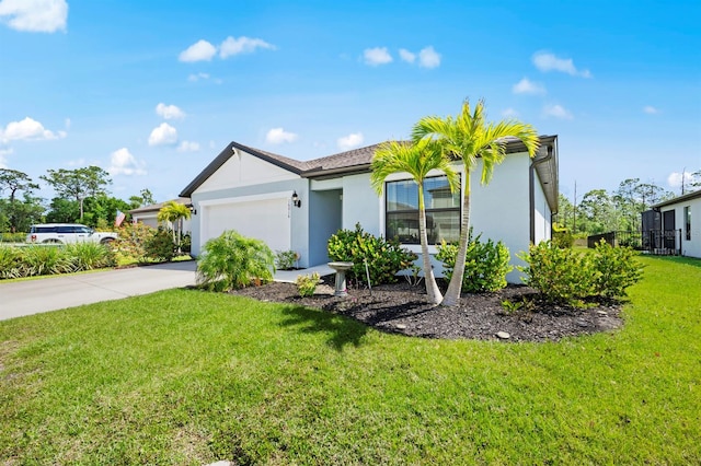 16016 Shoebutton Ct, North Fort Myers, FL 33917 - single story home featuring a garage, a front lawn, stucco siding, and concrete driveway