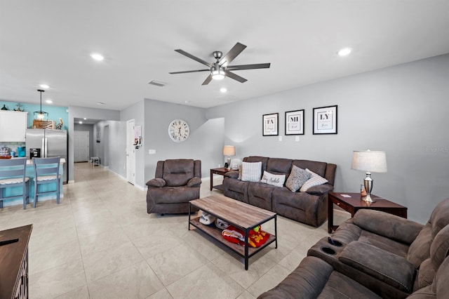 16016 Shoebutton Ct, North Fort Myers, FL 33917 - living room with baseboards, a ceiling fan, recessed lighting, and visible vents