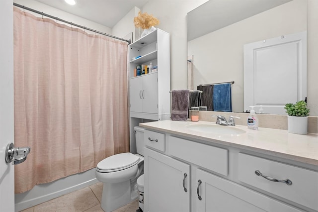 16016 Shoebutton Ct, North Fort Myers, FL 33917 - bathroom with vanity, tile patterned floors, shower / bath combination with curtain, and toilet