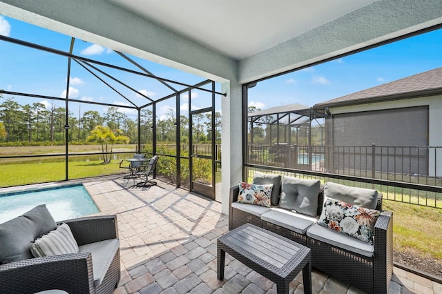 16016 Shoebutton Ct, North Fort Myers, FL 33917 - sunroom with an outdoor hangout area