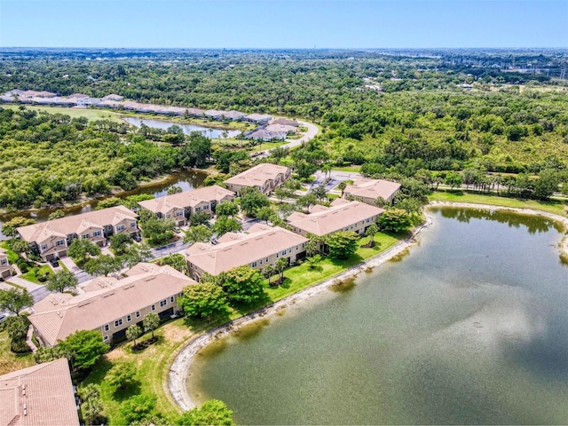 aerial perspective of suburban area with a nearby body of water