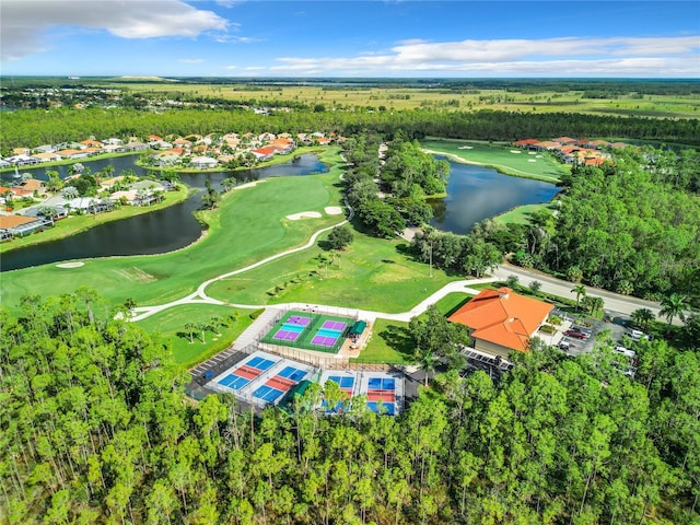 aerial view of a large body of water and a local golf course