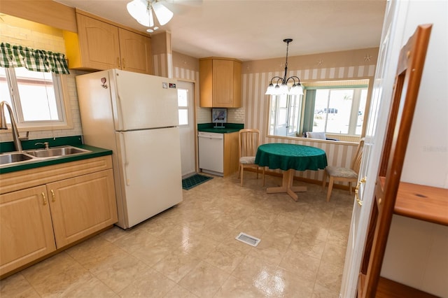 643 Blackburn Blvd, North Port, FL 34287 - kitchen featuring white appliances, a sink, healthy amount of natural light, and light brown cabinetry