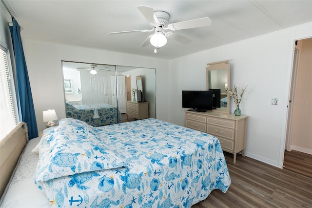 643 Blackburn Blvd, North Port, FL 34287 - bedroom featuring wood finished floors, a ceiling fan, baseboards, and a closet