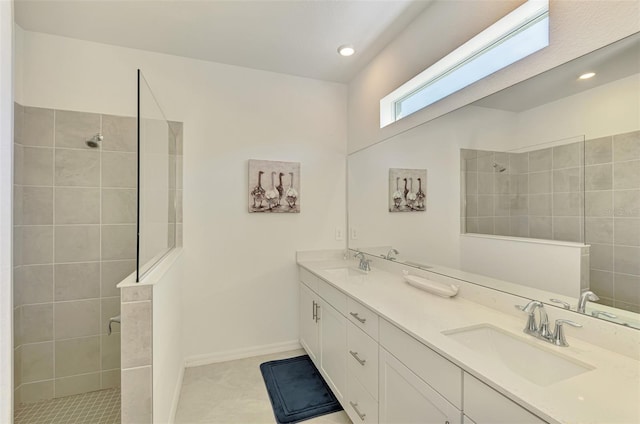 10995 Pinot Dr, Venice, FL 34293 - bathroom with recessed lighting, walk in shower, double vanity, and a sink