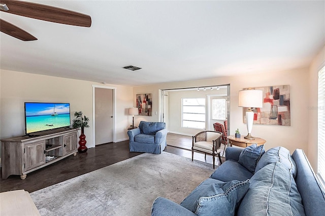 320 W Ann St, Punta Gorda, FL 33950 - living room with ceiling fan, visible vents, and plenty of natural light