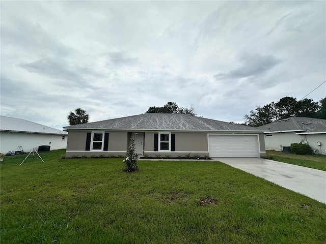 17 Luther Dr, Palm Coast, FL 32137 - single story home with a garage, stucco siding, driveway, a front yard, and roof with shingles