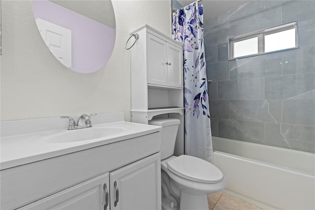 5527 Fairway Dr S, Punta Gorda, FL 33982 - bathroom with vanity, shower / bathtub combination with curtain, toilet, and tile patterned flooring