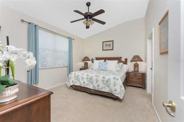 3412 Grand Vista Ct Unit 202, Port Charlotte, FL 33953 - bedroom featuring vaulted ceiling, light colored carpet, baseboards, and a ceiling fan