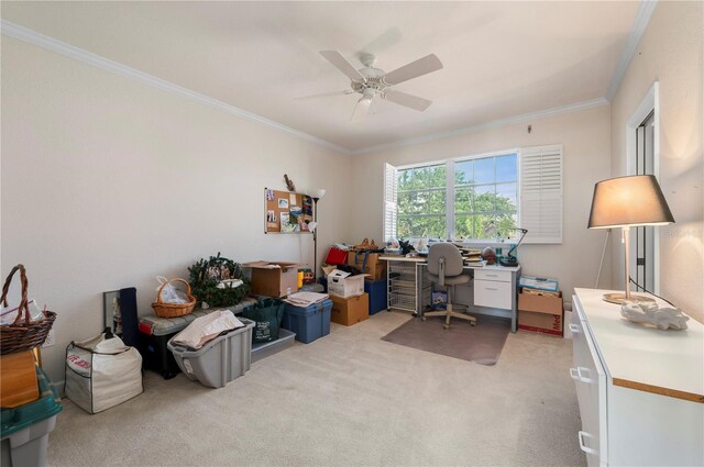 3800 Bal Harbor Blvd Unit 415, Punta Gorda, FL 33950 - office featuring ornamental molding, light colored carpet, and ceiling fan